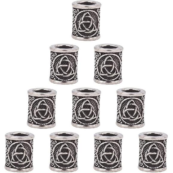 

UNICRAFTALE 10 шт. Бусины из паракорда, бусины-разделители в форме столбика, металлические бусины для шнурка, европейские бусины из нержавеющей стали, античное серебро, столбик с троичным узлом, большие Antique Silver Color