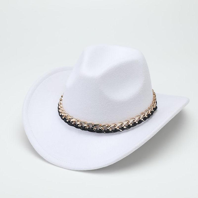 Warped edge gold chain belt Western cowboy hat Women's outdoor crimped riding hat European and American style jazz hat Men's top hat