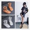 Kid Tall Beach Sandals Children Soft Bottom Sandals Fashion Girls Roman Shoes Side Zip Summer High Boots Girl Princess Shoes