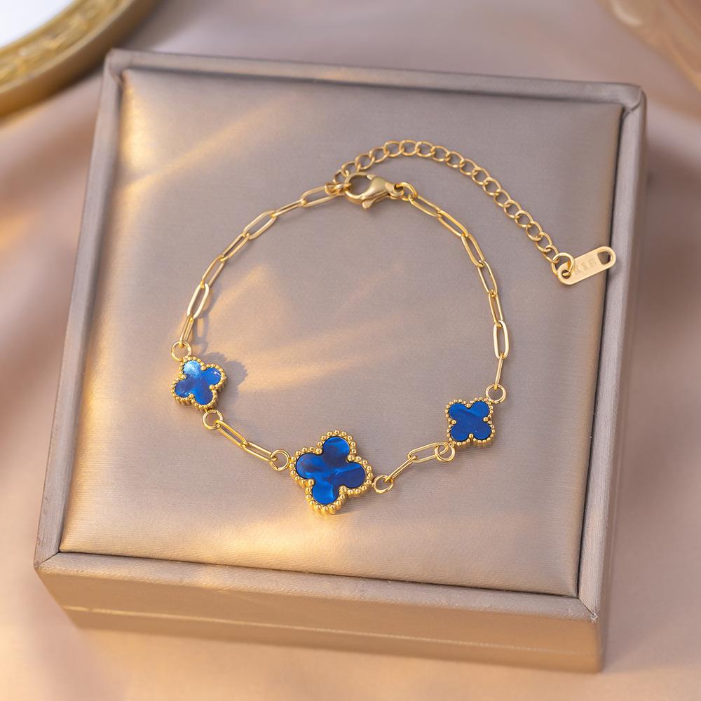 Light Luxury Non-fading Titanium Steel Four-leaf Clover Mother-of-pearl Five-flower Bracelet 18K Internet Celebrity Same Classic Bracelet