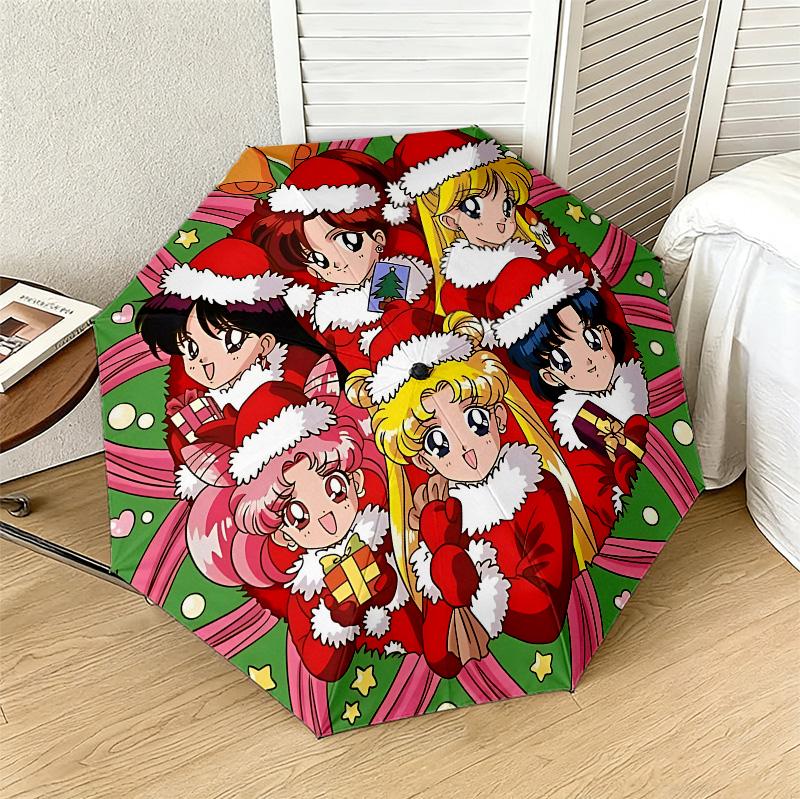 Christmas Friends 8 Ribs 3Fold Black Glue Uv Protection Umbrella Sun Protection Rainproof Compact Folding Umbrella For Travel Daily Use C923407