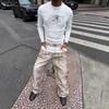 Mens Baggy Jeans Leopard Print Patchwork Relaxed Straight Leg Vintage Casual Pants