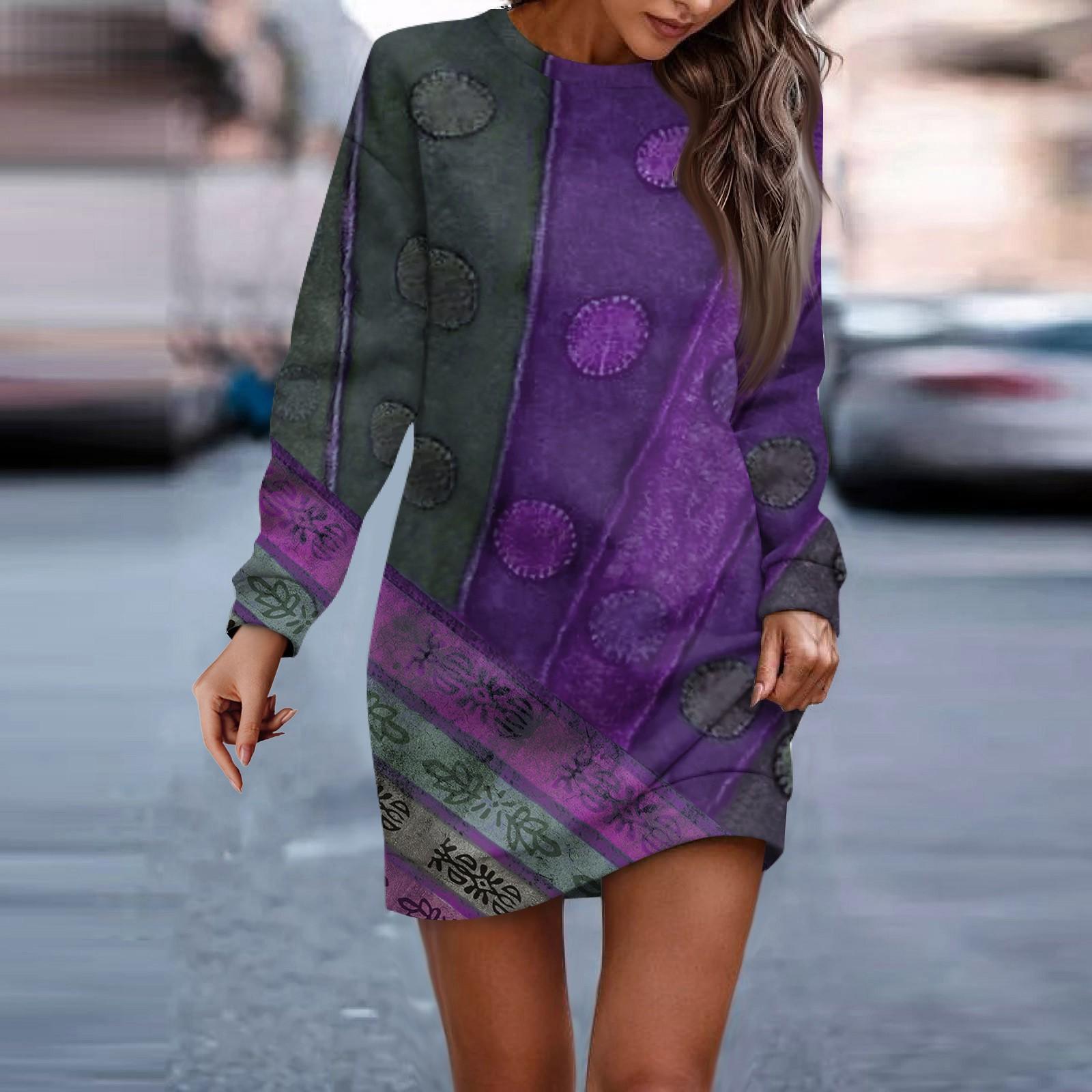 Женское платье с круглым вырезом в стиле ретро и цветочным принтом — фото 7