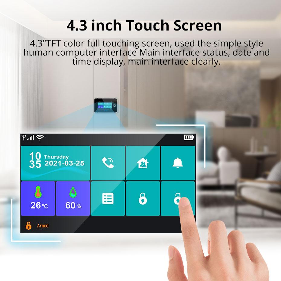 FUERS G64B 4G WiFi Home Security Alarm System Temperature Humidity Display PIR Motion Work with Tuya Smart App 4.3 Inch Screen
