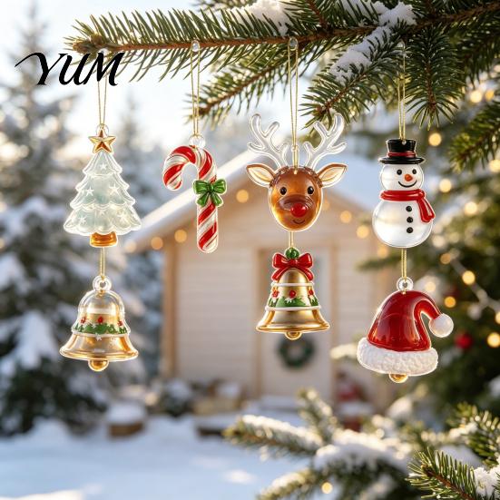 Decorative Sea Glass Charms Christmas Advent Calendar, 24-Day Acrylic 2D Ornament Set Gift for Kids with Santa Gingerbread Man, Tree Hanging