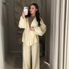 Cardigan sweater women's coat autumn and winter new loose small women's long knitted top set