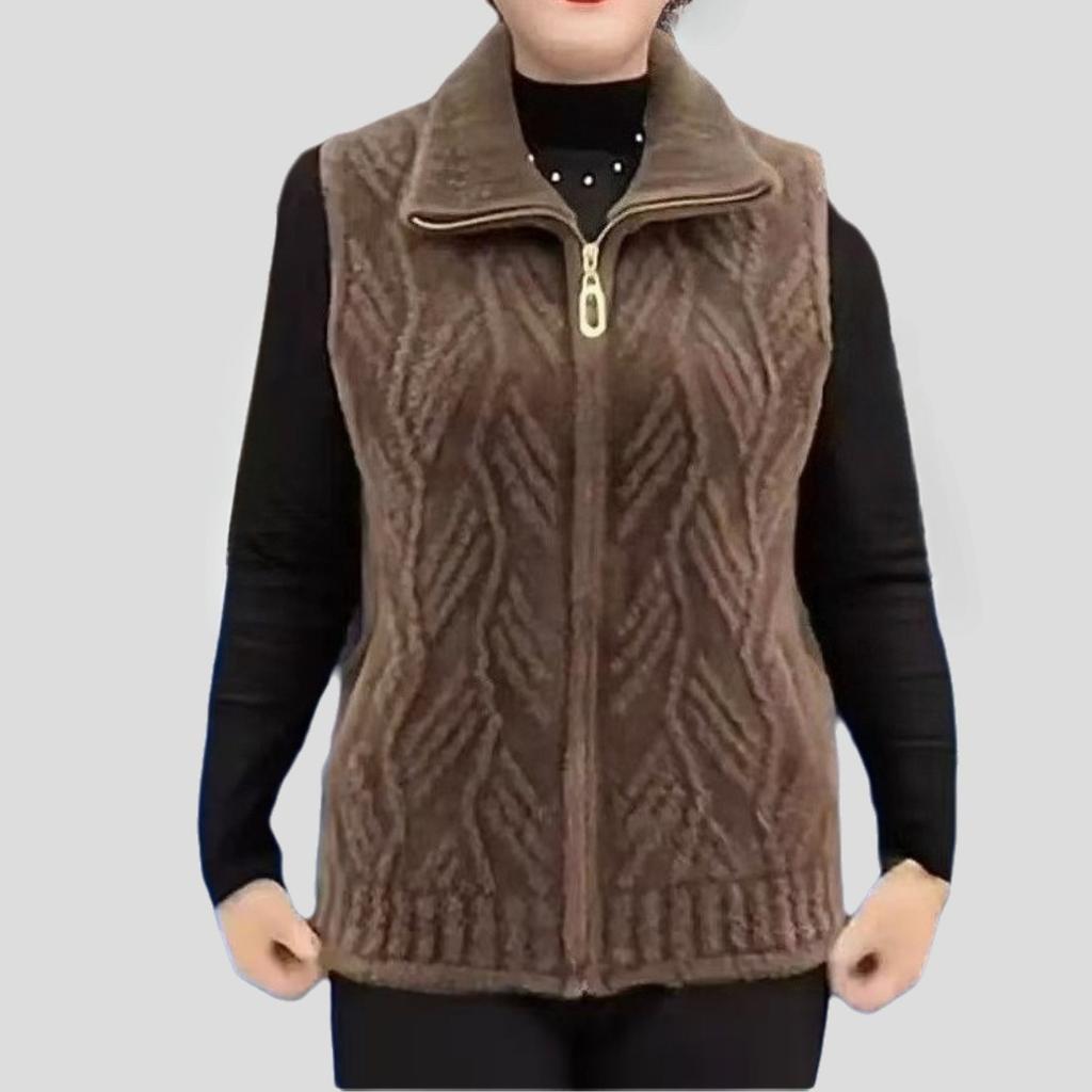 Autumn and Winter Women's Plush Knitted Vest Thick Fleece-lined Cardigan Vest