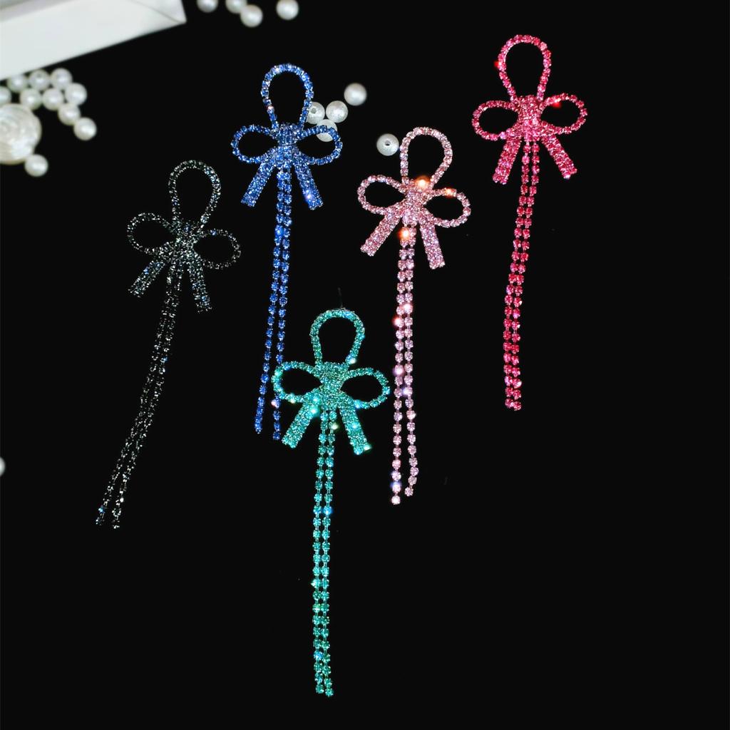 Fashion long fringed bow earrings