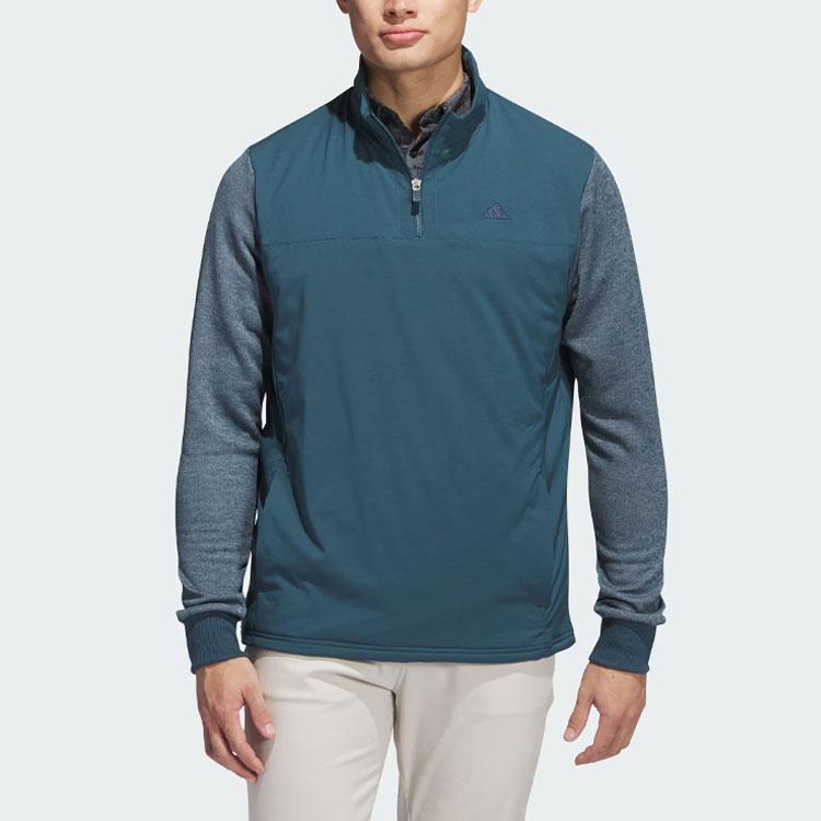 Adidas Go-To Quarter-Zip Jacket Retro Sports Stand Collar Color Block Logo Golf Half-Zip Jacket Men Jacket Arctic-Blue IB2005
