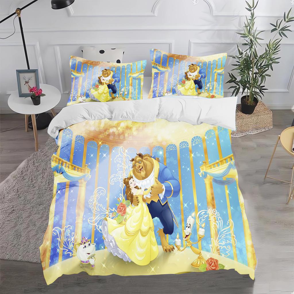 Princess Belle, Beauty And The Beast Duvet Cover Queen Size Bedding Set Polyester 3-Piece Set 1 Quilt Cover Home Decor