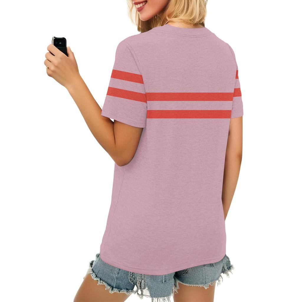 Women's Summer Short Sleeve V Neck Shirt Business Casual Loose T-Shirt Trendy Fashion Clothing Tops