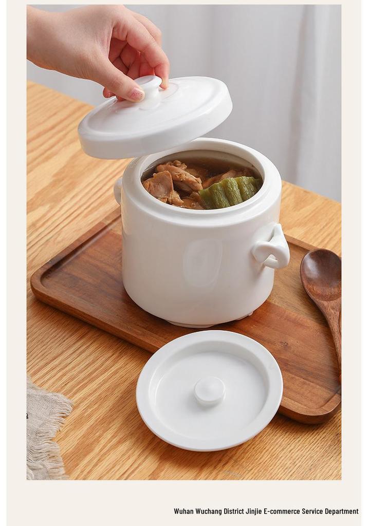 Ceramic Double Lid Stew & Soup Pot with Double Ears for Steaming & Stewed Eggs