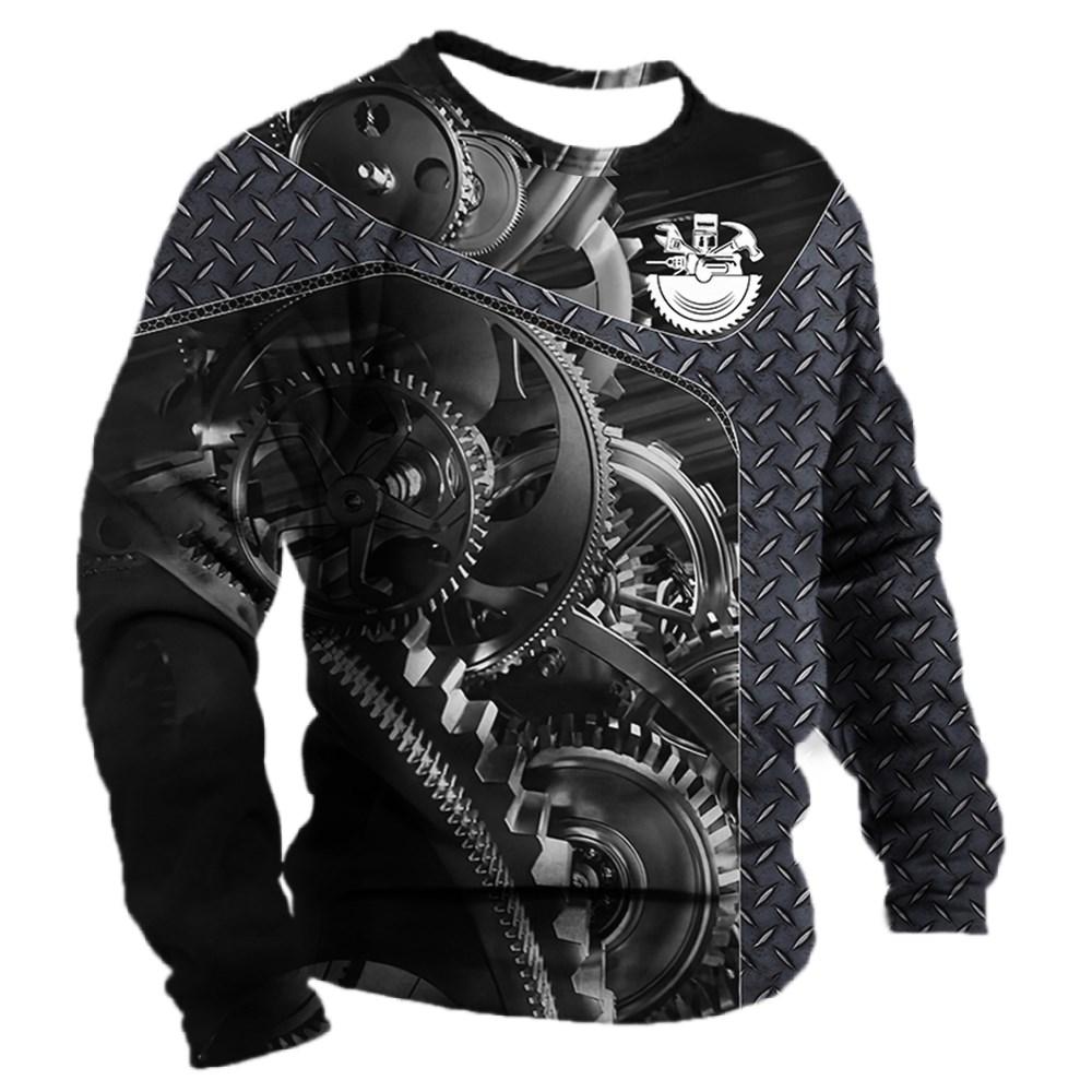 Men‘s Long Sleeve Mechanic Graphic 3d Print Top Autumn Vintage Casual Sports T-shirts