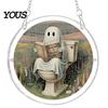 Acrylic Halloween Decoration Suncatcher Jigsaw Puzzle Set, Spooky Ghost Floral Meadow Window Hanging Ornament with Metal Lightweight Frame