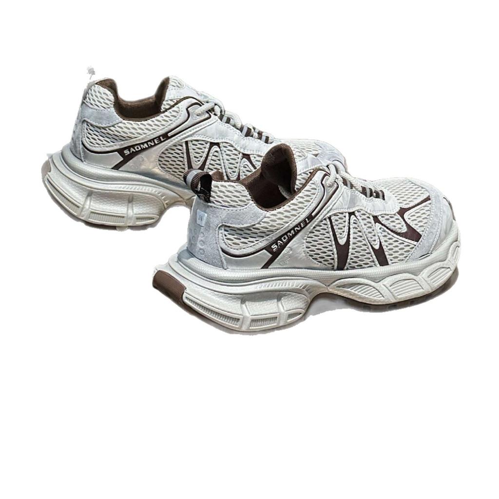 Daddy Shoes Women's 2025 New Fashionable Breathable Thick-soled Heightening Lightweight Mesh Lace-up Casual Sports Running Shoes