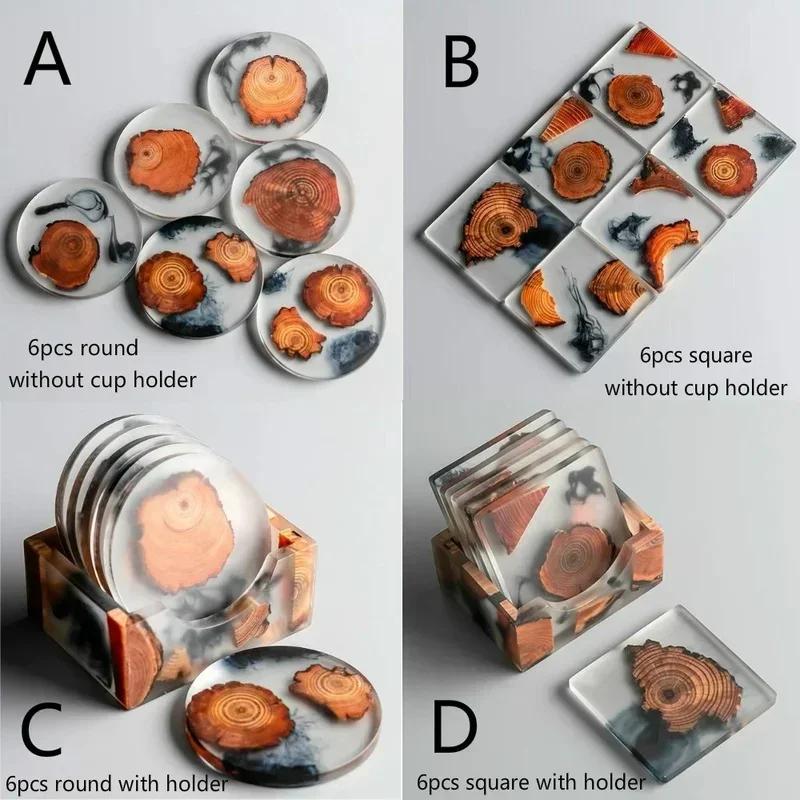 6 Pieces/set of Creative Resin Pine Coasters Heat-resistant Beverage Pads Tea and Coffee Coasters Waterproof and Anti Slip