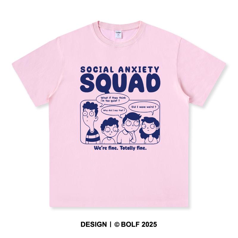 Women's Social Anxiety Squad Printed T-Shirt 100% Cotton Oversized Relatable Graphic Tees for Men Summer Tops Mood Streetwear