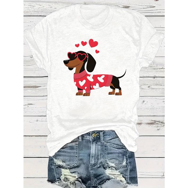 Plus Size Women's T-Shirt Colorful Puppy Print Crew Neck Short Sleeve Summer Casual Comfort Top