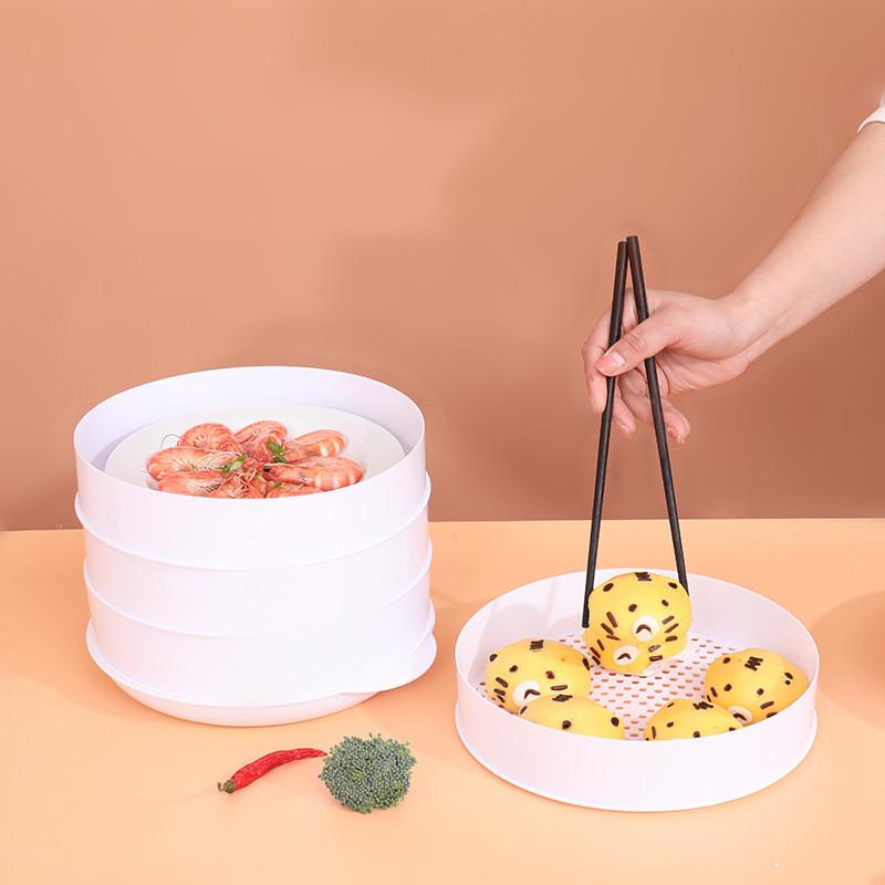 Plastic Steamer Microwave Oven Round Steamer With Lid Cookware Steamer Household Steamed Buns Kitchen Cooking Tools