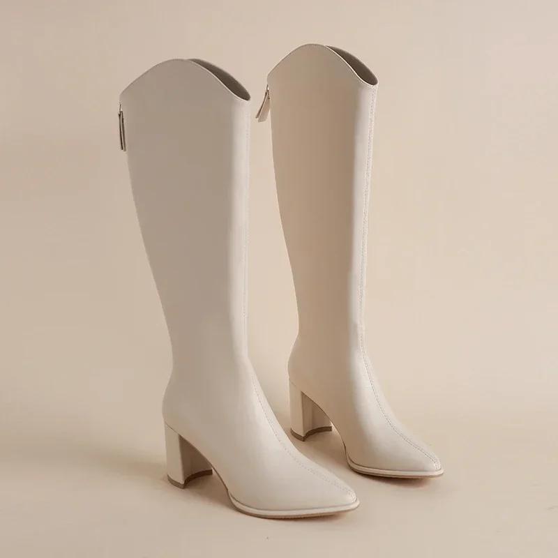 Fashion Plus Size 34-43 New Women Boots Zipper Thick High Heels Simple Thick High Heels Autumn Winter Boots Knee High Botas