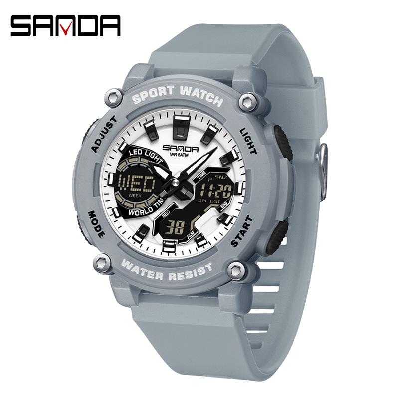Dual Display Sports Student Watch Men's 5ATM Waterproof Night Light Seismic and Drop resistant Electronic Watch