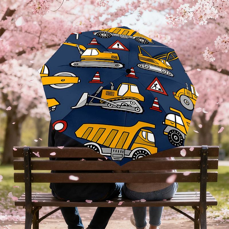 1PC Construction Vehicles Umbrella-8-Rib Reinforced, Automatic Open, Lightweight & Durable, Cute Fashion Accessory for Outdoor-T338