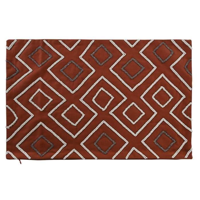 Cushion Cover - Terracotta - 60 X 40 Cm - Geometric Pattern - Natural Cotton