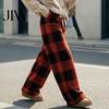 Soft Fluffy Home Pants Women Plaid Wide Leg Pants, Drawstring High Waist Thick Coral Fleece Retro Warm Loungewear, Anti-Pilling Casual Pajama Bottoms