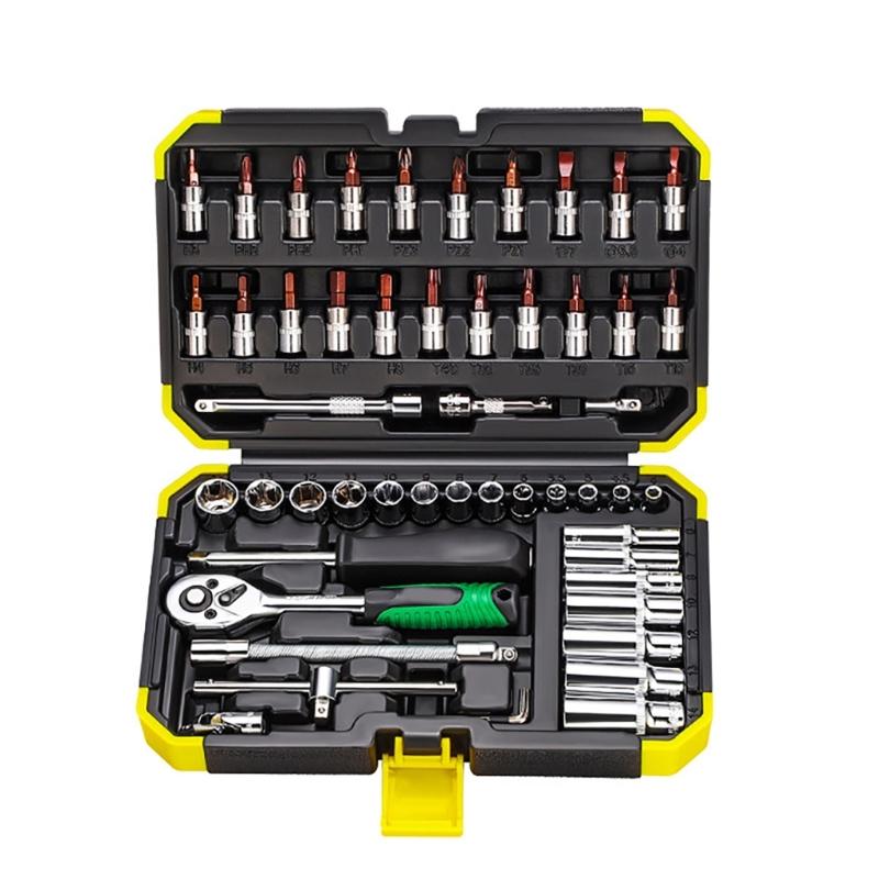 53Pcs Sockets Wrenches Set,Ratcheting Wrenches Set and Extension Bar Gimbals Slide Bar Extension Sockets for Automotive Repair 1