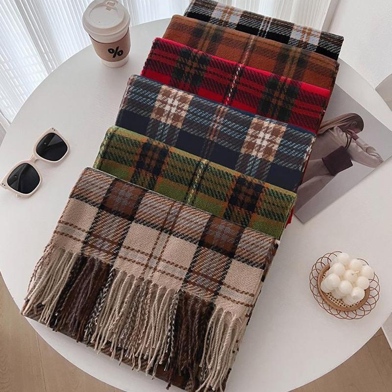 Scarf Women'S Winter Imitation Cashmere Plaid Fashionable And Versatile Warm Student Ins Tassel Shawl