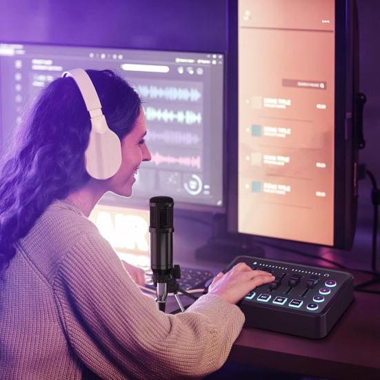 Gaming Audio Mixer Card Independent Channel External Sound Control Bluetooth-compatible Streaming RGB PC