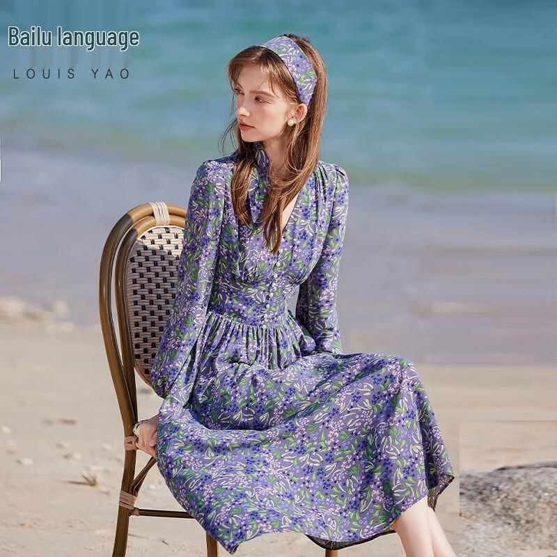 Elegant V-Neck Floral Print A-Line Midi Dress XL