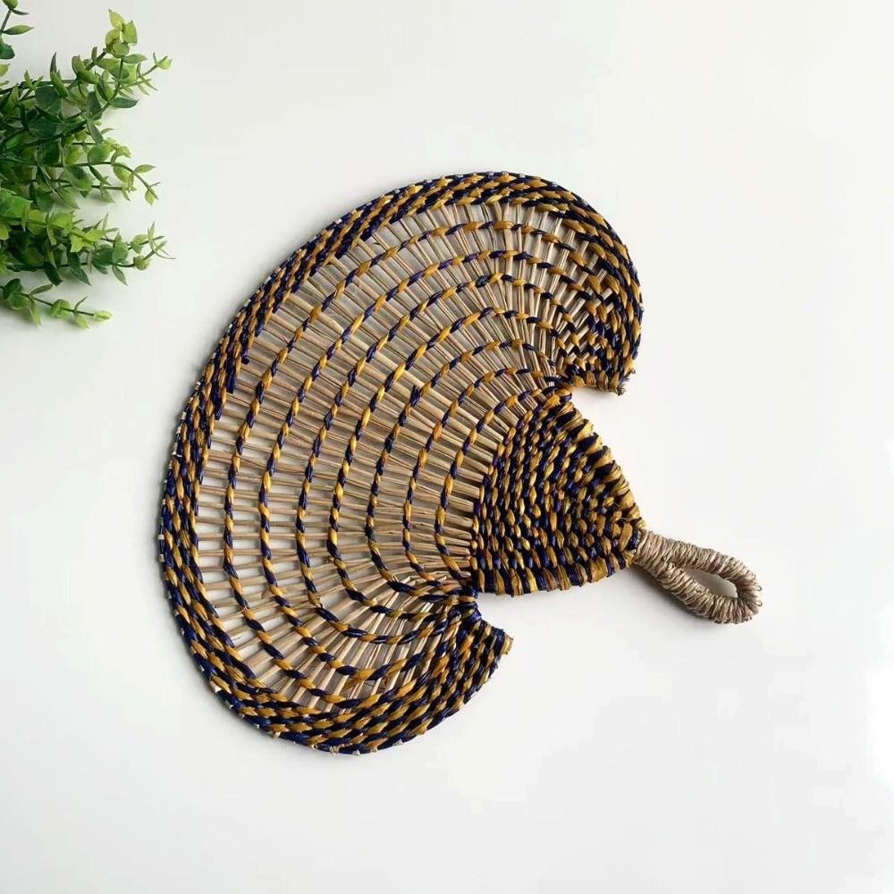 Bohemian Hand-woven Straw Fan Colorful Hand Braided Fan Decorative Handmade Fan  Beach