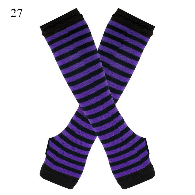 Hot Sale Striped Unisex Half Finger Gloves Long Women Girls Arm Sleeve Gloves Warmer Knitted Wristband Elbow Mittens Warm Cuff