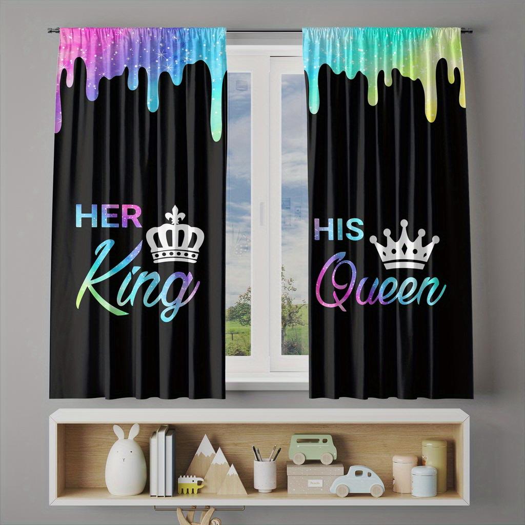 Valentine's Day Curtains 2pcs Thermal Insulated Blackout Curtain Set   King and Queen Valentine's Day Valance Window