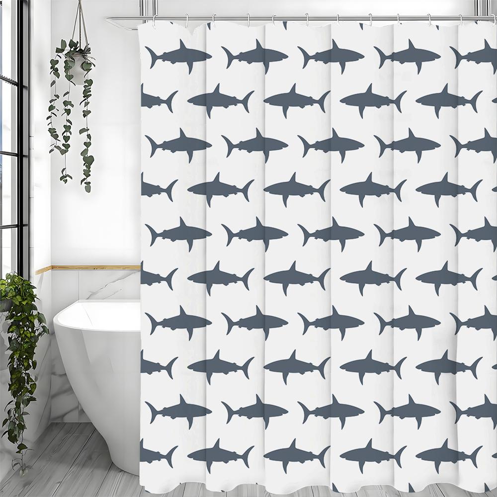Gray Fish Decorative Pattern Shower Curtain, Bathroom Decorative Shower Curtain, Waterproof Shower Curtain with Hooks