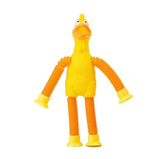 

Telescopic Tube Chick Toy with Suction Cup Hands Feet LED Press to Scream Kids Adults Stress Relief Free Cartoon Chicken Without Light жёлтый