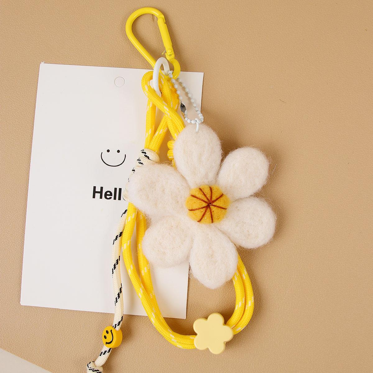 Ручная работа Непальский шерстяной войлок милый бахромчатый смайлик подсолнух ромашка женская сумка подвеска автомобильный брелок белый