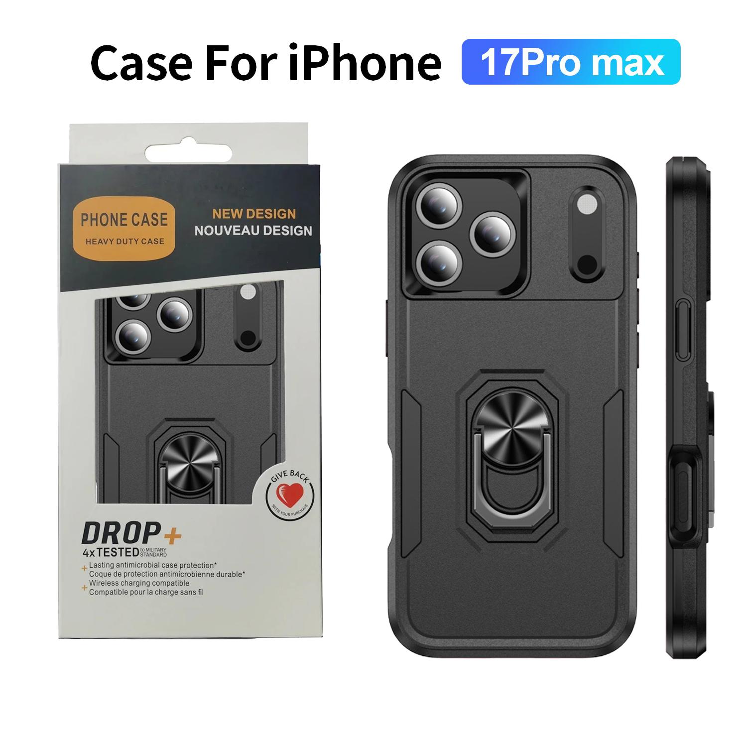 

Rugged Car Magnetic Hybrid Protect Case for IPhone 17 Air 16E 15 14 Plus 13 12 Pro Max 360°Rotable Metal Ring Bracket Hard Cover iPhone17 Pro чёрный