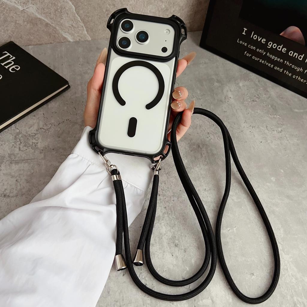 Creative Drone Four Corner Anti Drop Magnetic Case For iPhone 17 16 15 14 13 12 Pro Max for Magsafe Transparent Crossbody Shell