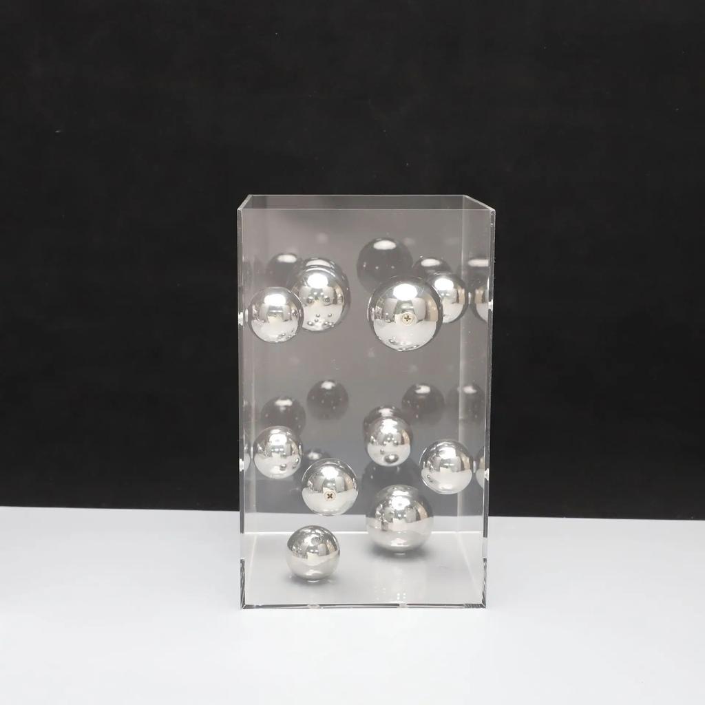 Geometric Metal Ball Art Transparent Acrylic Box Ornaments Modern Minimalist Square Living Room Decorations Desktop Furnishings