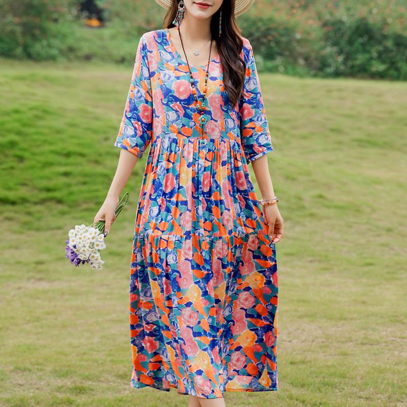 

Элегантное женское летнее платье больших размеров, винтажная одежда, длинные платья с коротким рукавом XL