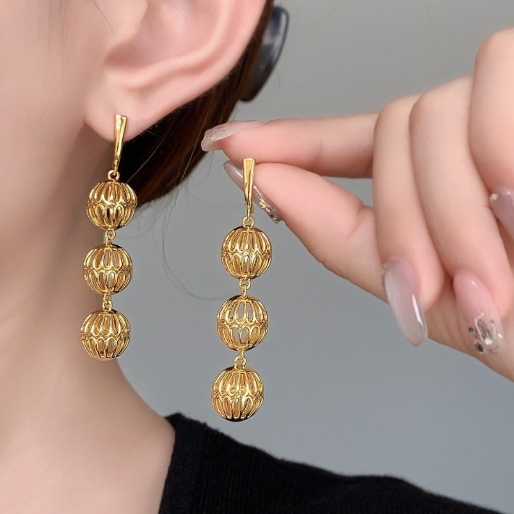 

Винтажные серьги-подвески в форме фонаря, элегантная подвеска в виде полого шара, модные китайские классические серьги на каждый день золотой