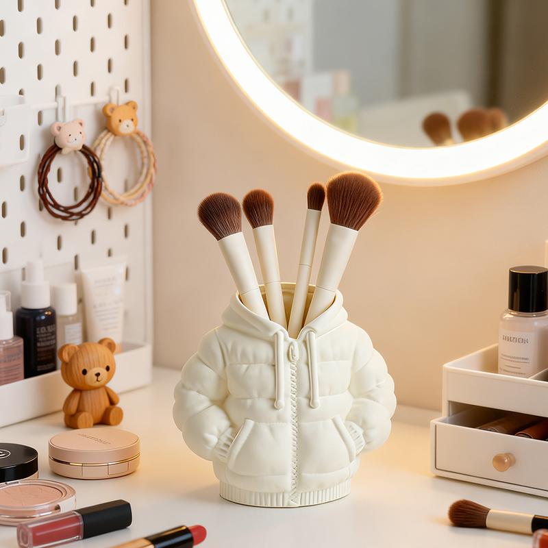 Creative down Jacket Shaped Resin Pen Holder Cute Minimalist Desk Organizer for Pens Makeup Brushes Home Office Display