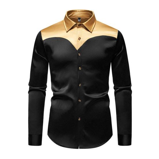 

Мужская рубашка с лацканами и длинным рукавом из атласа с индивидуальным цветовым блоком, рубашка с пуговицами и планкой, повседневная одежда для отдыха на улице, работа S чёрный