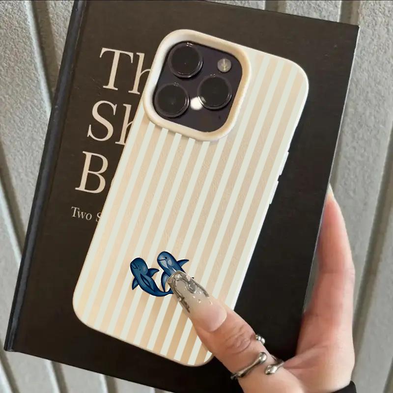 

Whale Stripes Pattern Lychee Texture Silicone Phone Case For iPhone 17 Pro Max 11 12 13 14 15 16 Pro 15 Plus 17 Air Soft Cover iPhone 16 Plus