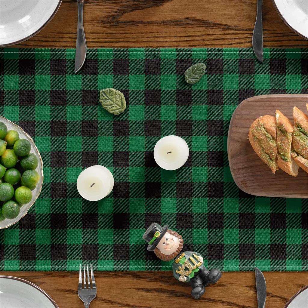 Luc-ky Sham-rock Table Runner For St Patricks Day Decorations 47 Inch Irish Cover Spring Green Holiday Home Kitchen Centerpiece Decor