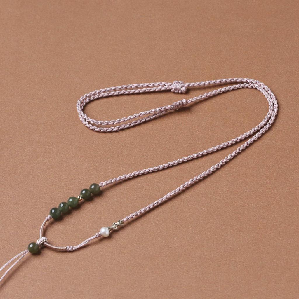 Handmade Woven Hetian Jade Adjustable Necklace Pendant