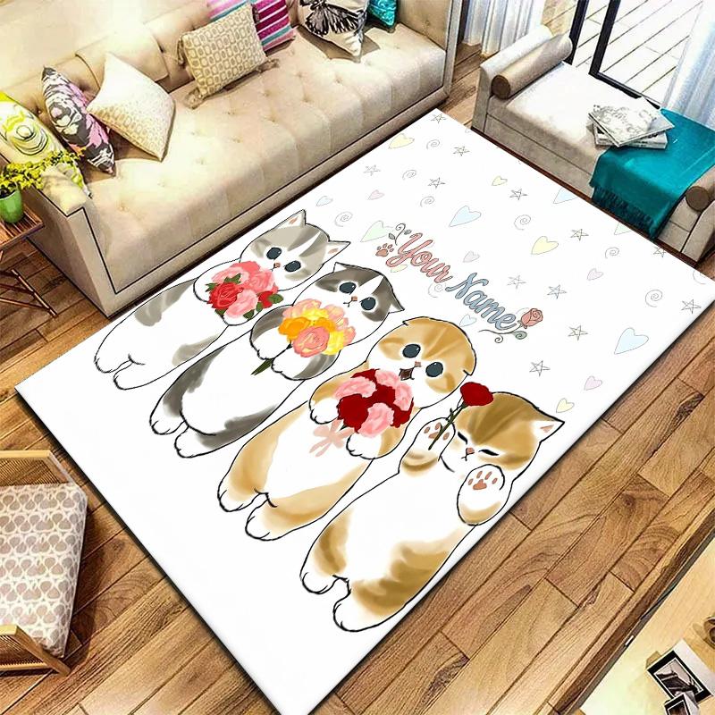 Floral Paws Collection Custom Name Carpet Rug For Living Room Bedroom Home Sofa Decoration Kids Play Nonslip Floor Mat