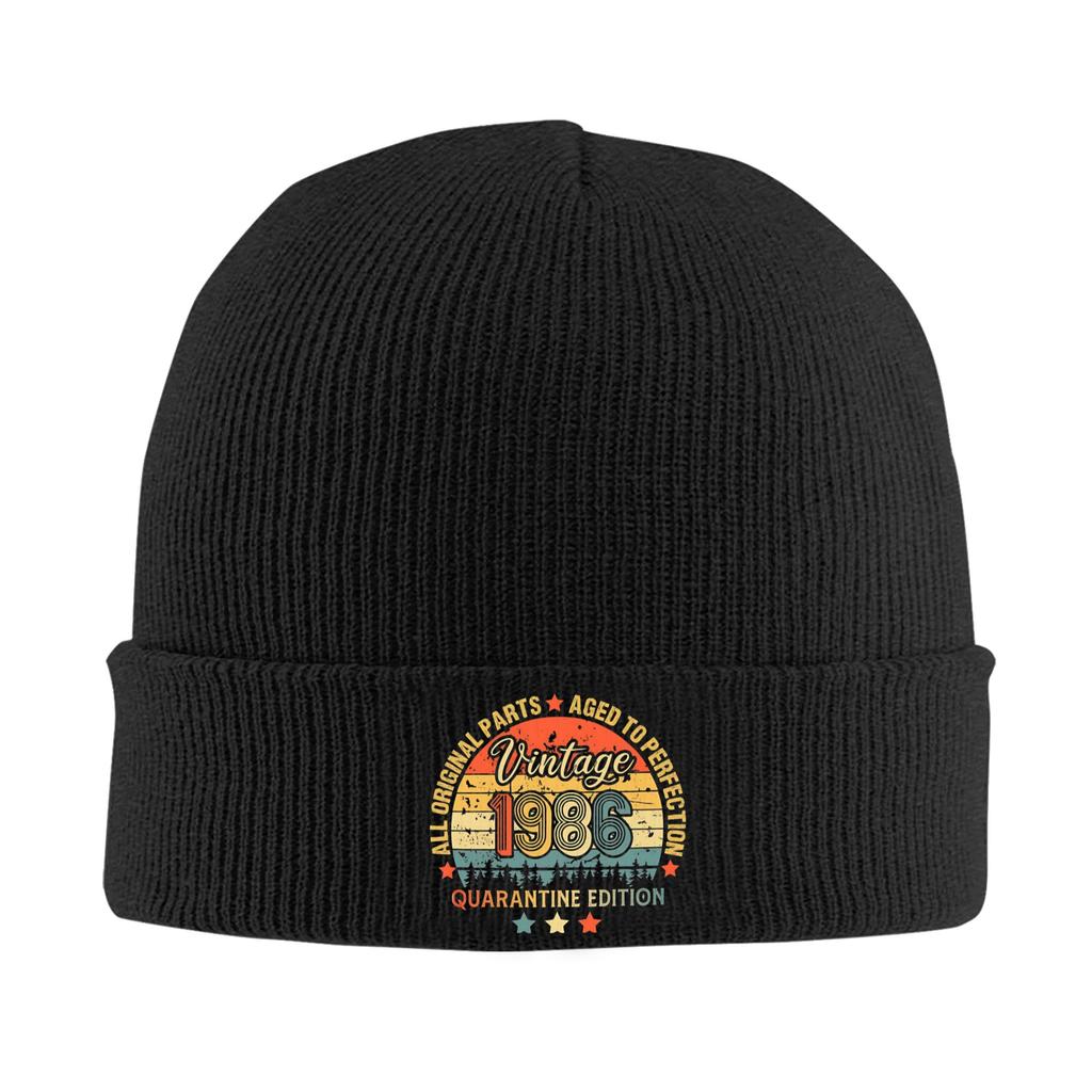 Born in 1986 vintage age 40 years old funny 40th birthday Rib Knit Cuffed Beanie For Unisex  Warm Knitted Skull Cap